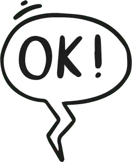 Speech bubble saying OK with animated bouncy lines
